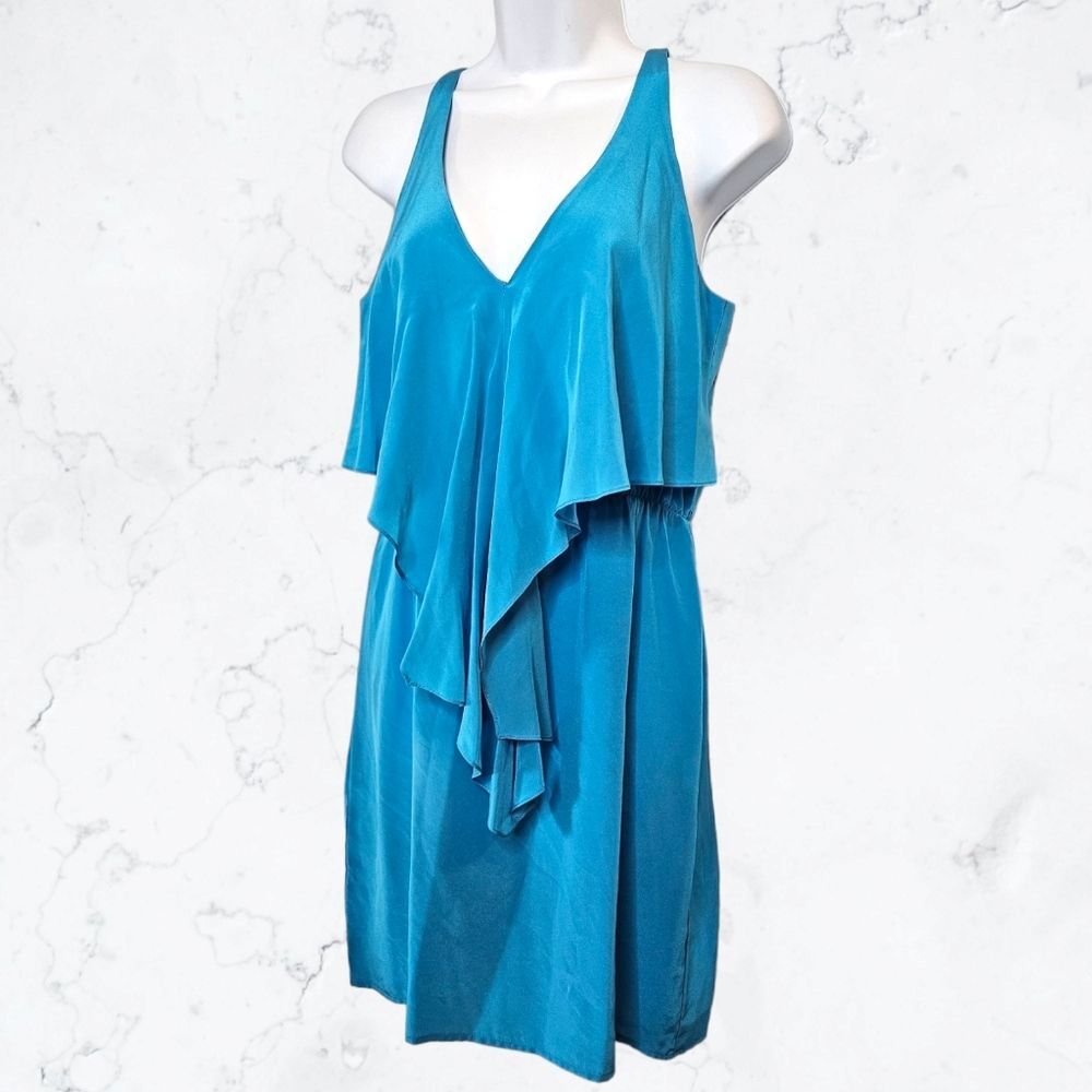 Amanda Uprichard Bright Blue Silk Lightweight Ruffle Summer Dress - Picture 3 of 8